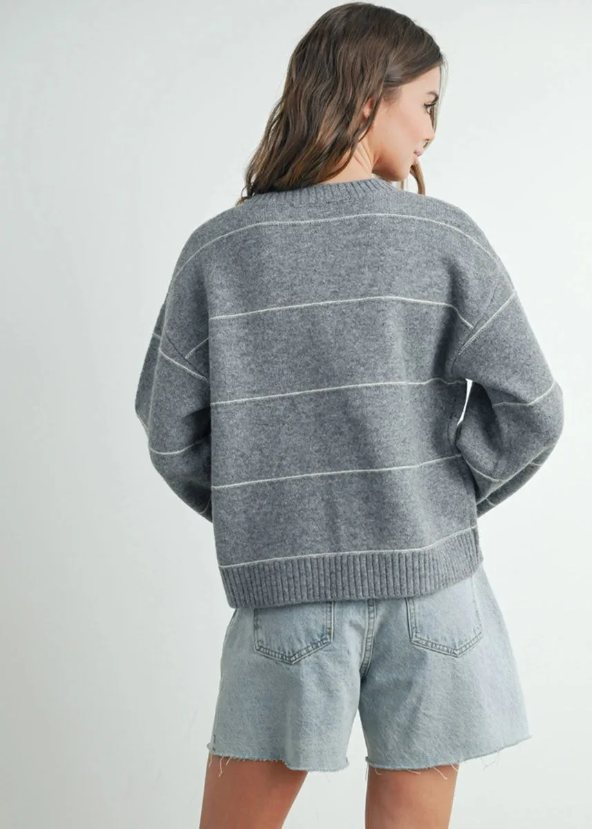 Adaline Striped Cardigan - Grey Multi