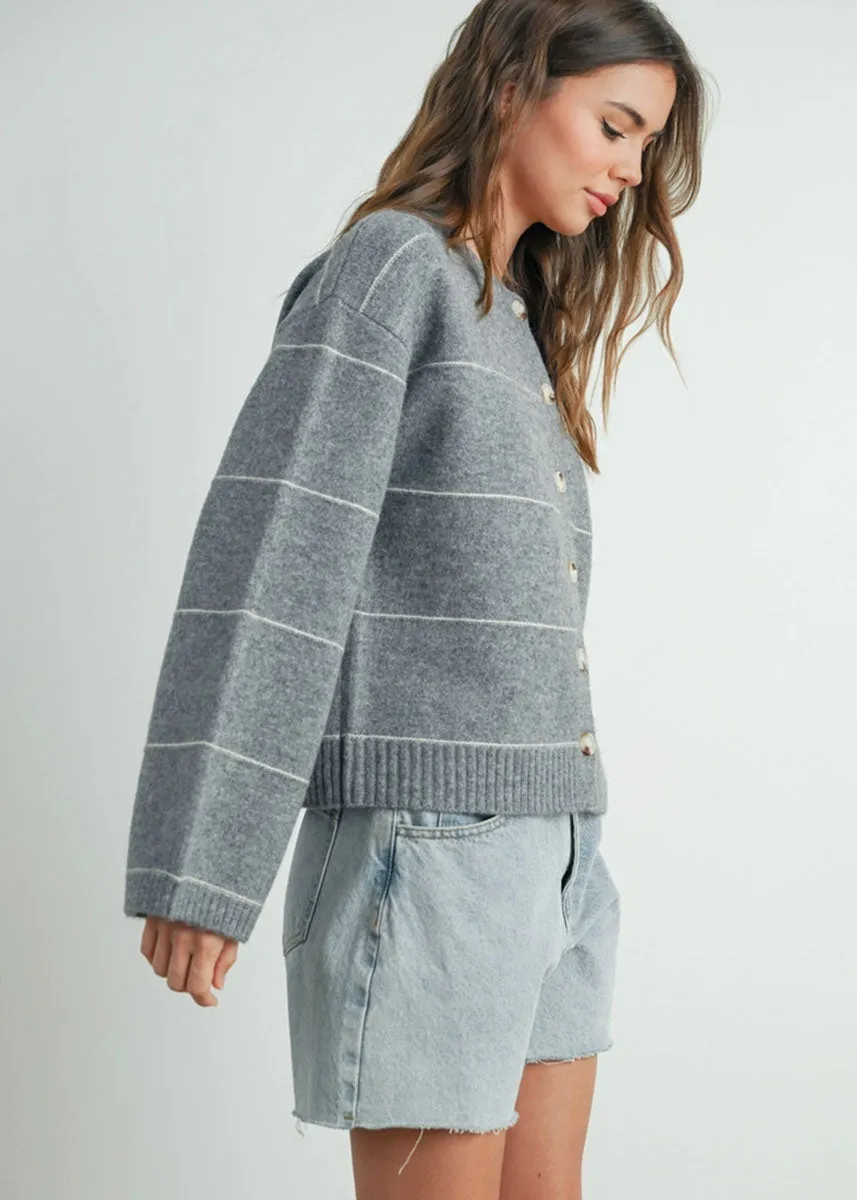 Adaline Striped Cardigan - Grey Multi
