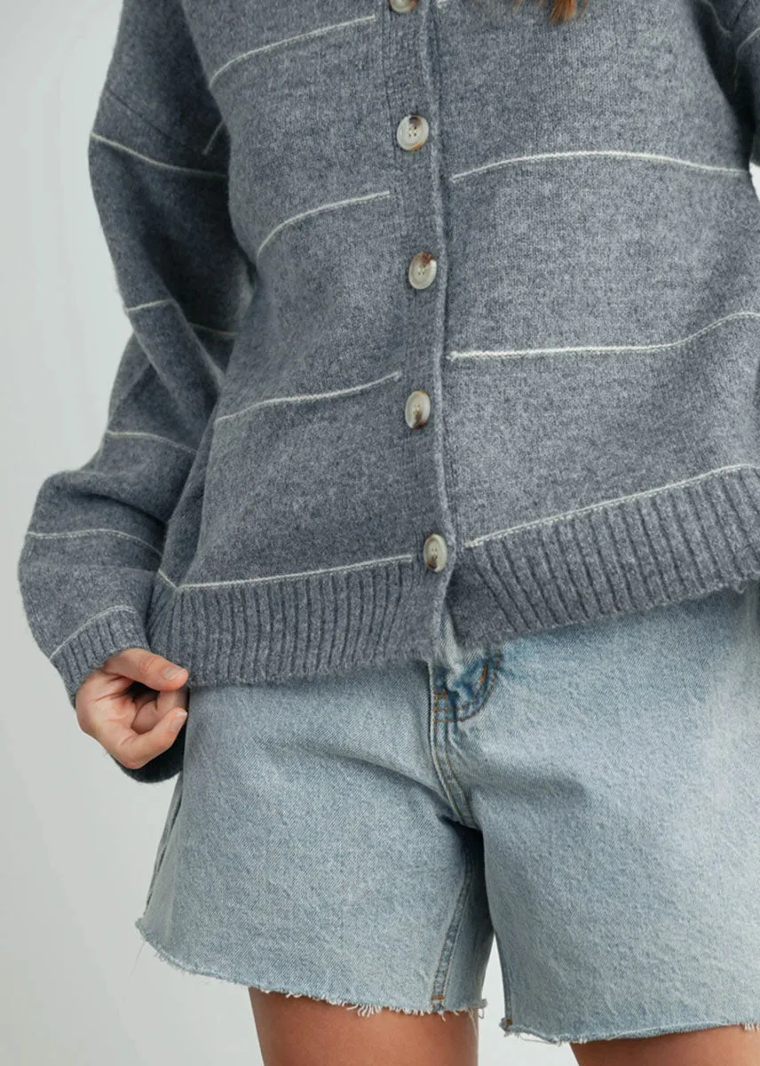 Adaline Striped Cardigan - Grey Multi