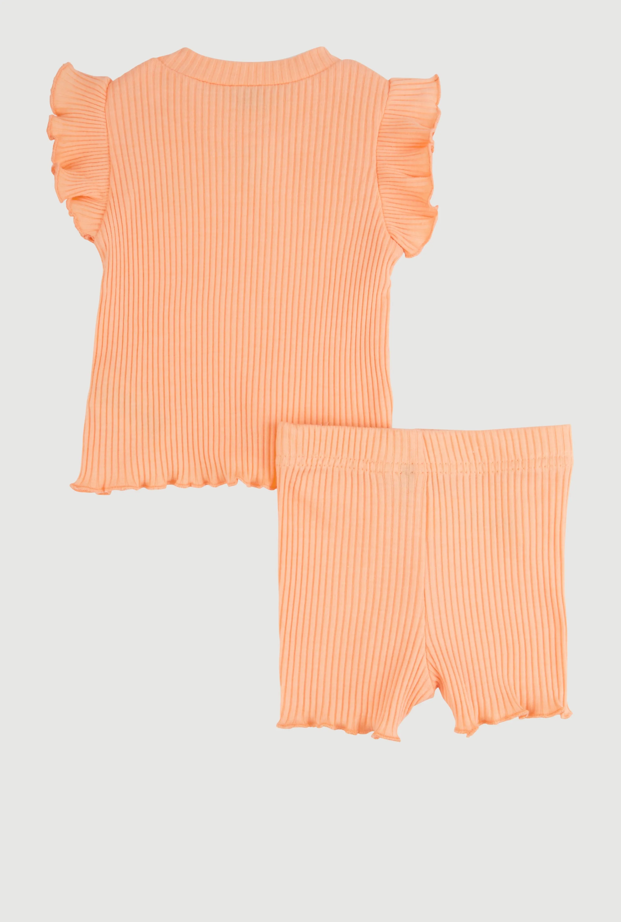 Baby Girls 0-9M Ribbed Knit Flutter Sleeve Top and Shorts