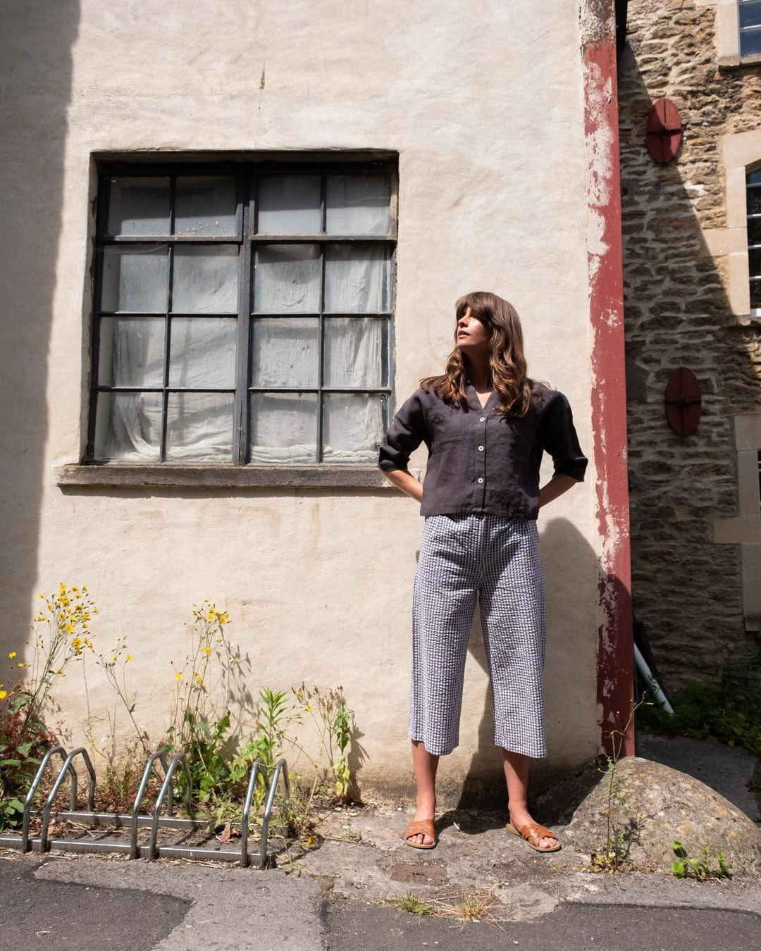 Carrie Women's Cotton Culottes |  Dove Grey Gingham Check