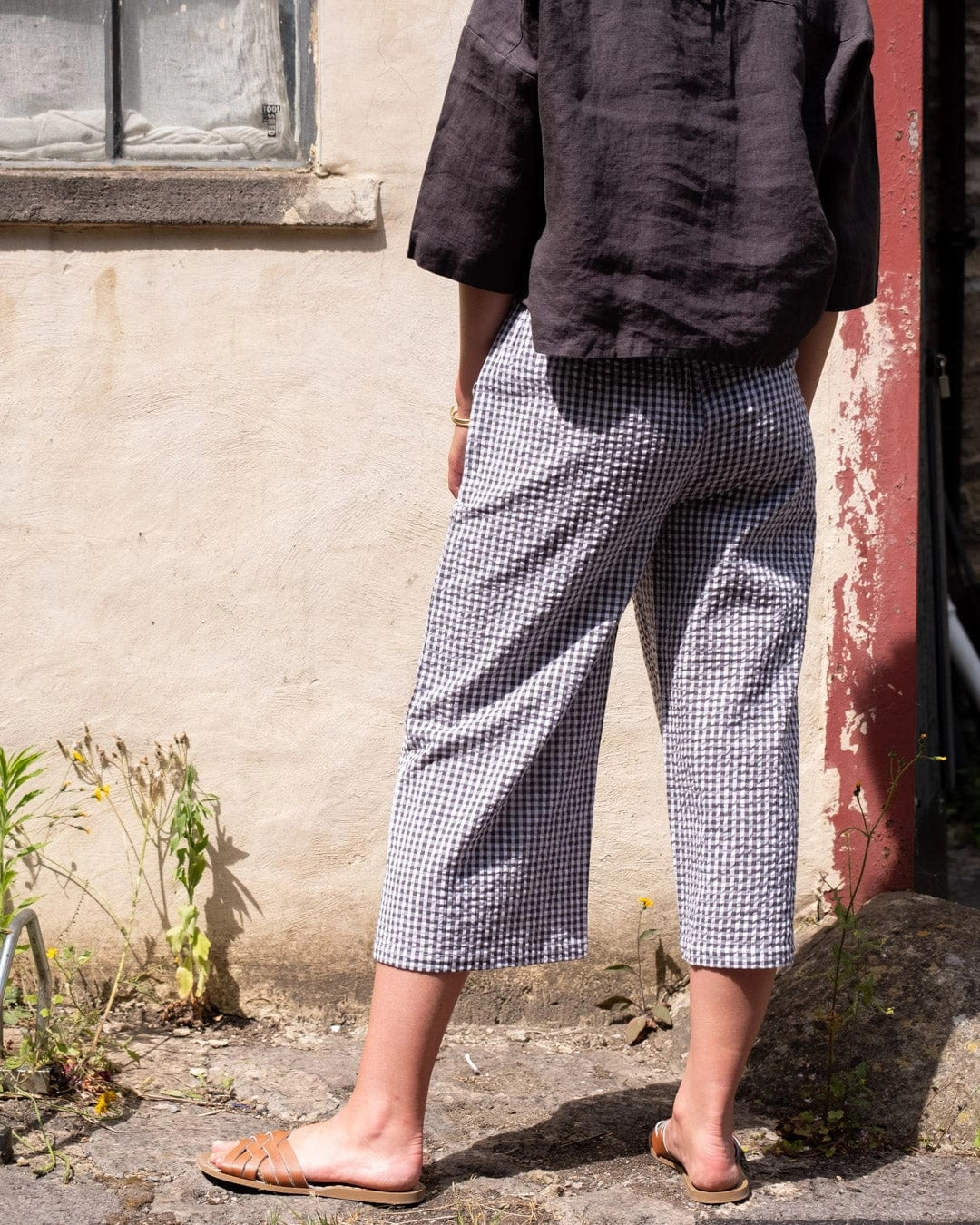 Carrie Women's Cotton Culottes |  Dove Grey Gingham Check
