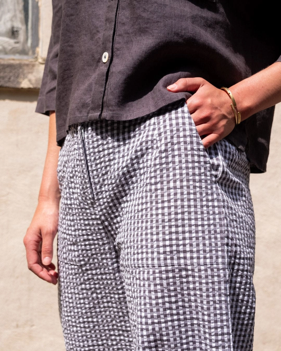 Carrie Women's Cotton Culottes |  Dove Grey Gingham Check