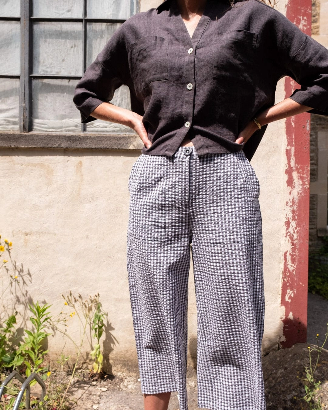 Carrie Women's Cotton Culottes |  Dove Grey Gingham Check