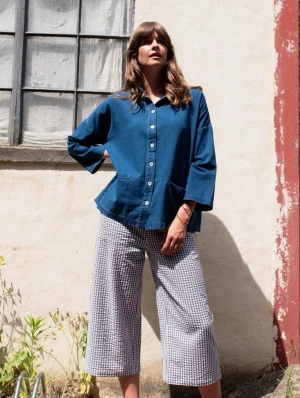 Carrie Women's Cotton Culottes |  Dove Grey Gingham Check