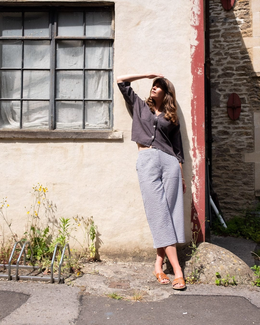 Carrie Women's Cotton Culottes |  Dove Grey Gingham Check