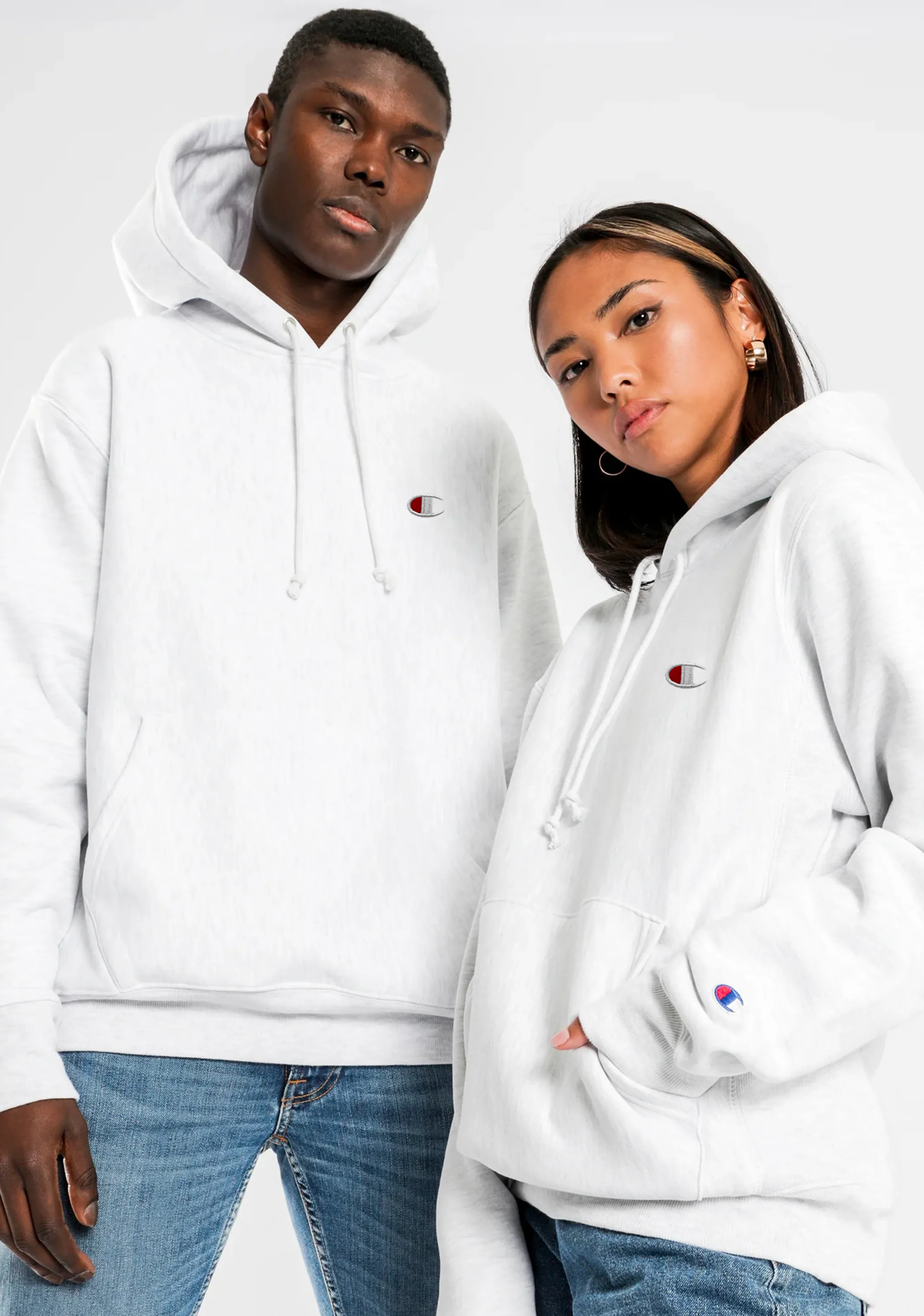 Champion Women's Reverse Weave Small Logo Hoodie Silver Grey