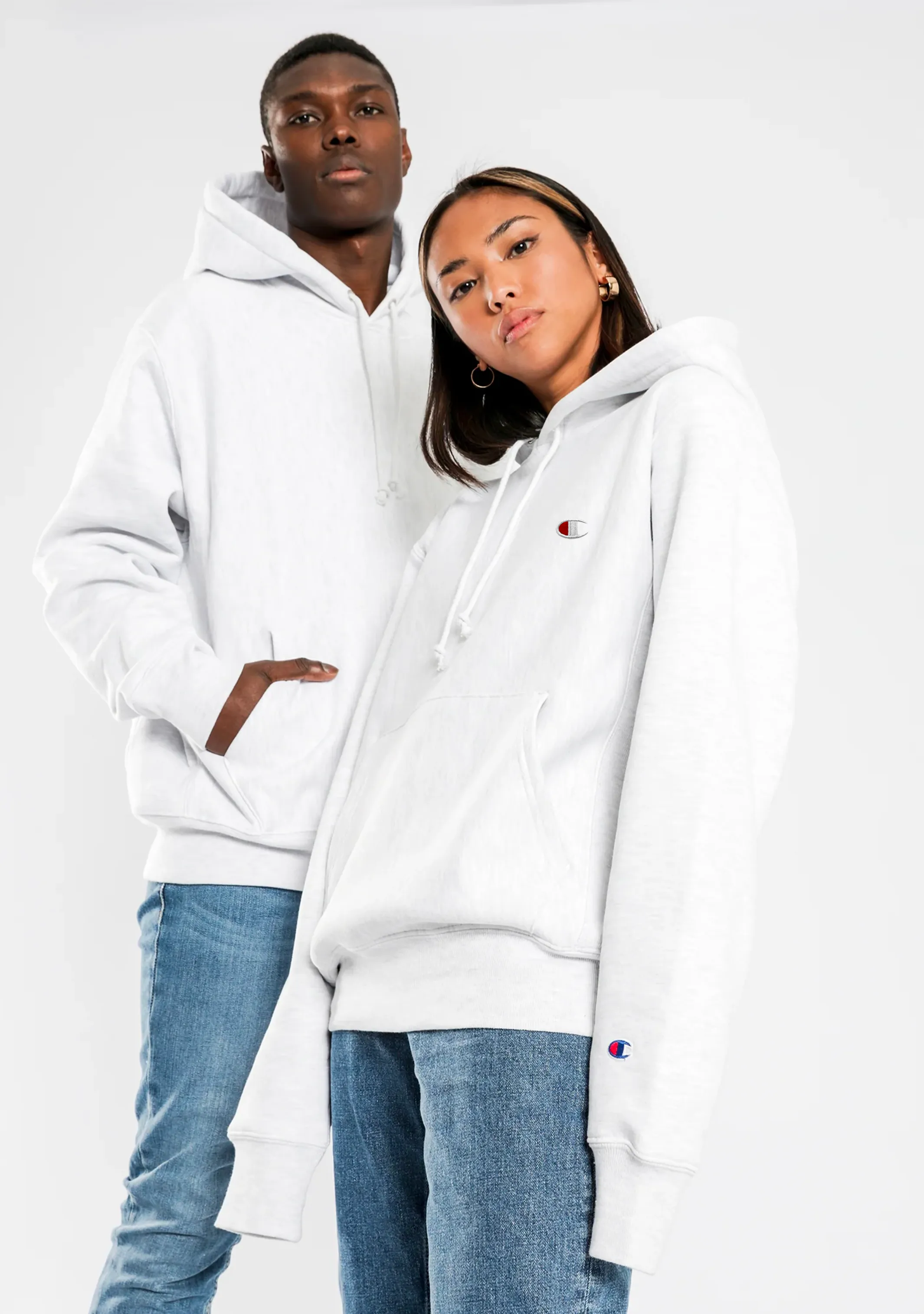 Champion Women's Reverse Weave Small Logo Hoodie Silver Grey