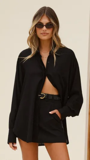 Charla Button Up Top - Black