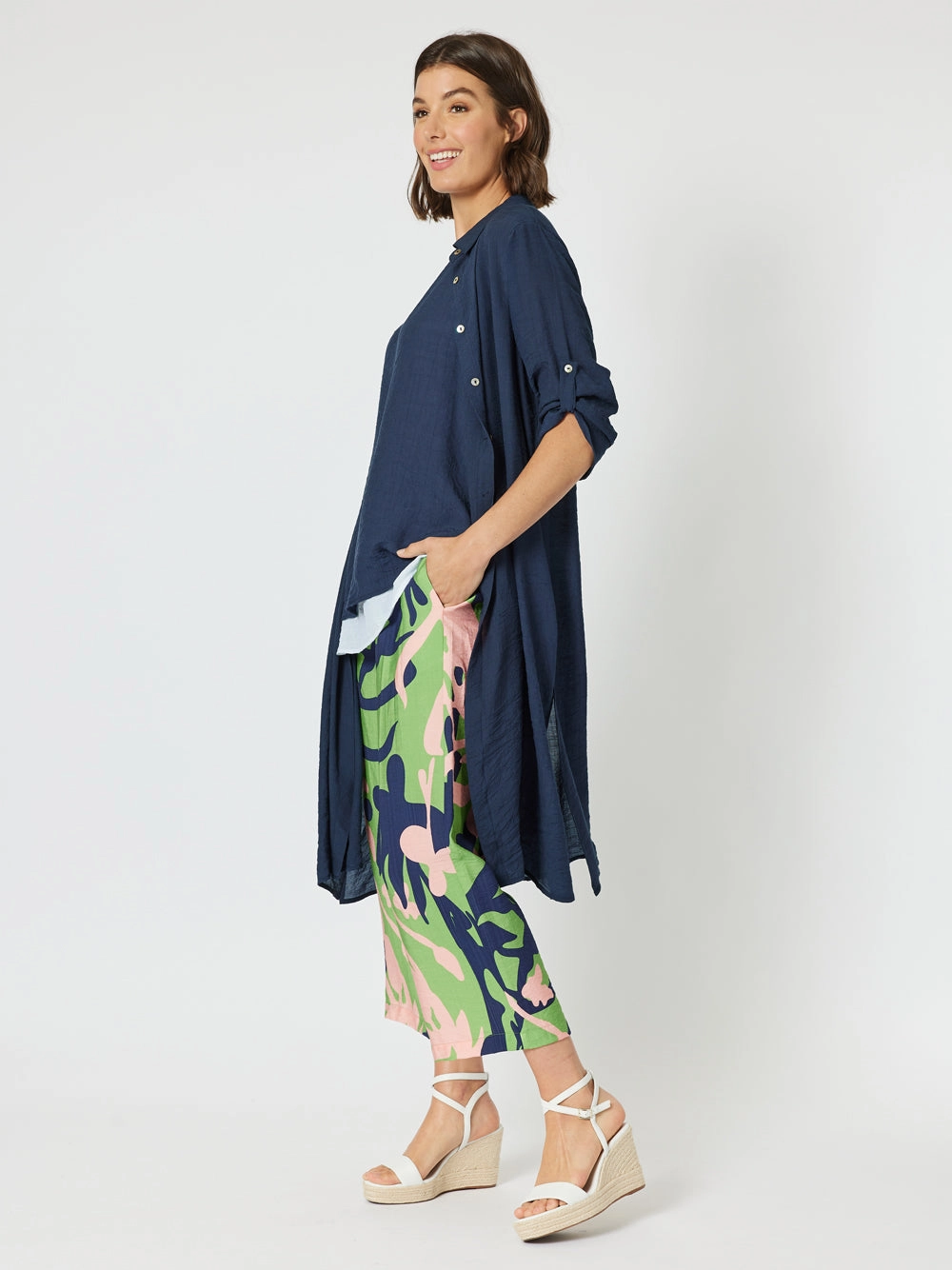 Clarity Long Duster Shirt Navy