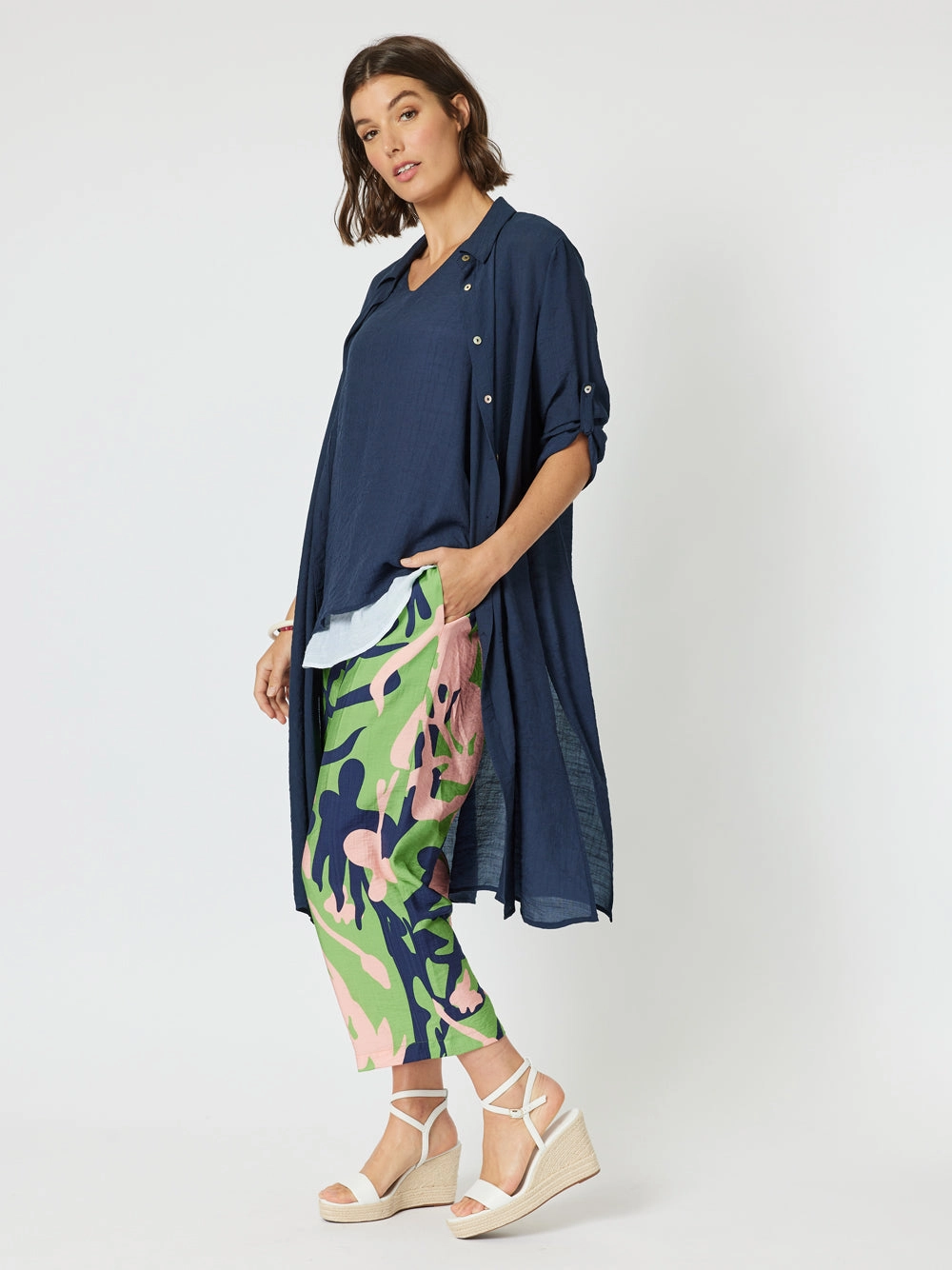 Clarity Long Duster Shirt Navy