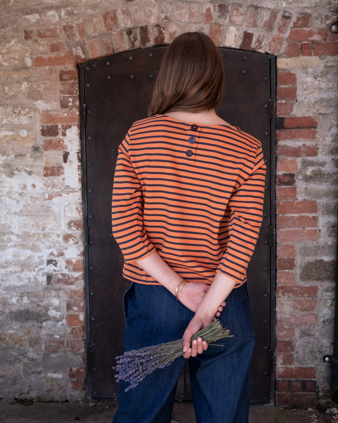 Classic Women's Cotton Sailor Striped T-Shirt | Coral & Indigo