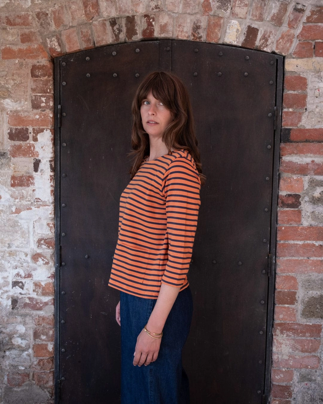 Classic Women's Cotton Sailor Striped T-Shirt | Coral & Indigo