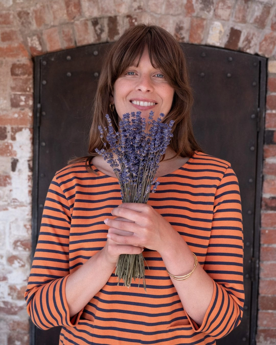 Classic Women's Cotton Sailor Striped T-Shirt | Coral & Indigo