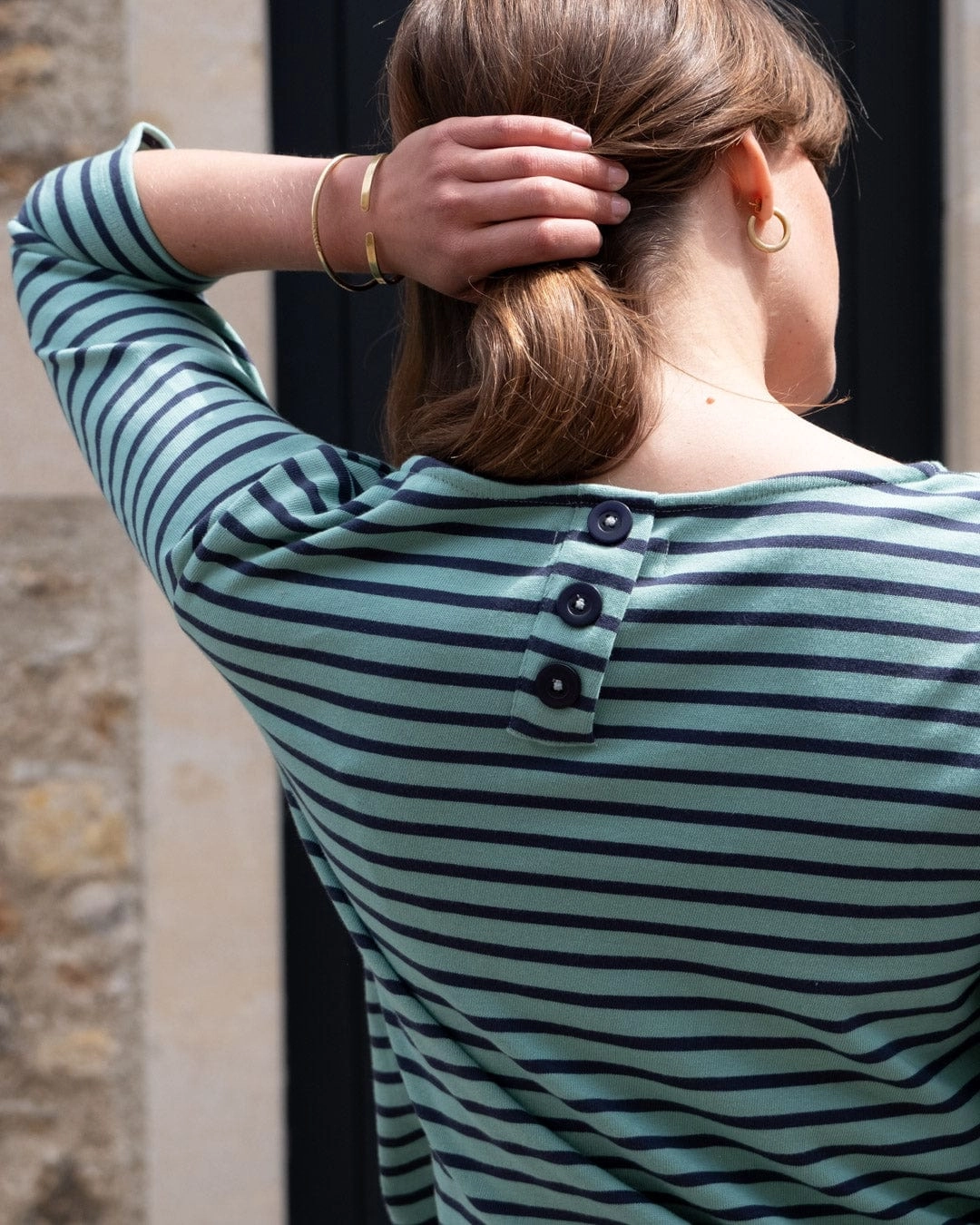 Classic Women's Cotton Sailor Striped T-Shirt | Duck Egg & Indigo