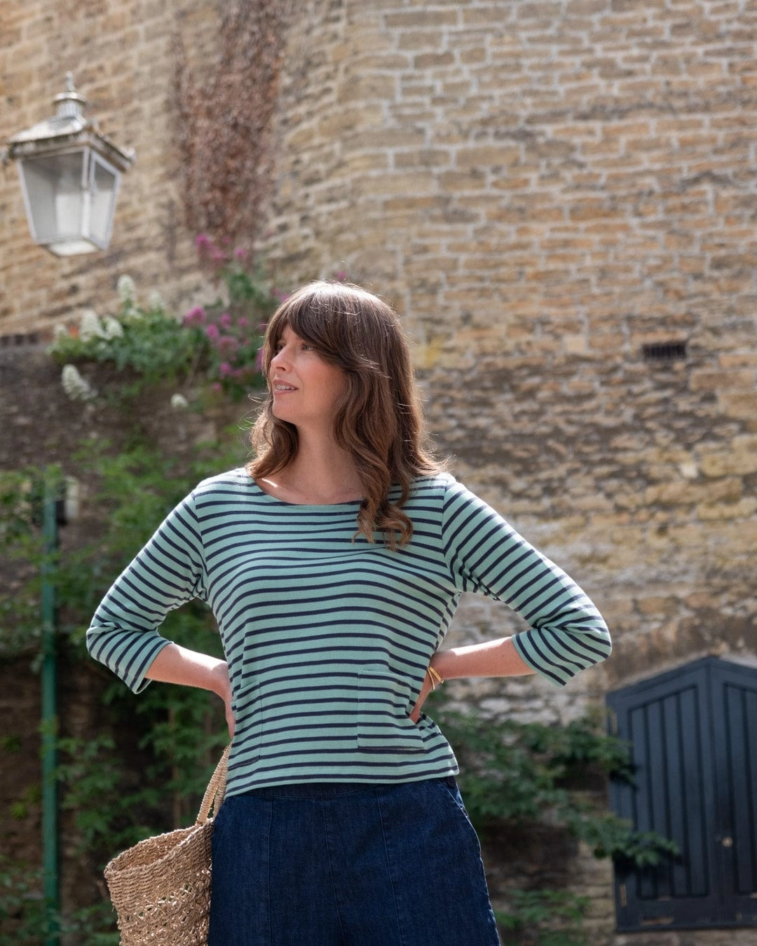 Classic Women's Cotton Sailor Striped T-Shirt | Duck Egg & Indigo