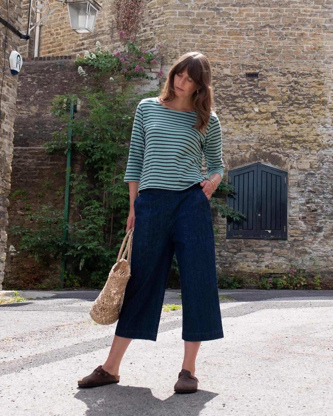 Classic Women's Cotton Sailor Striped T-Shirt | Duck Egg & Indigo