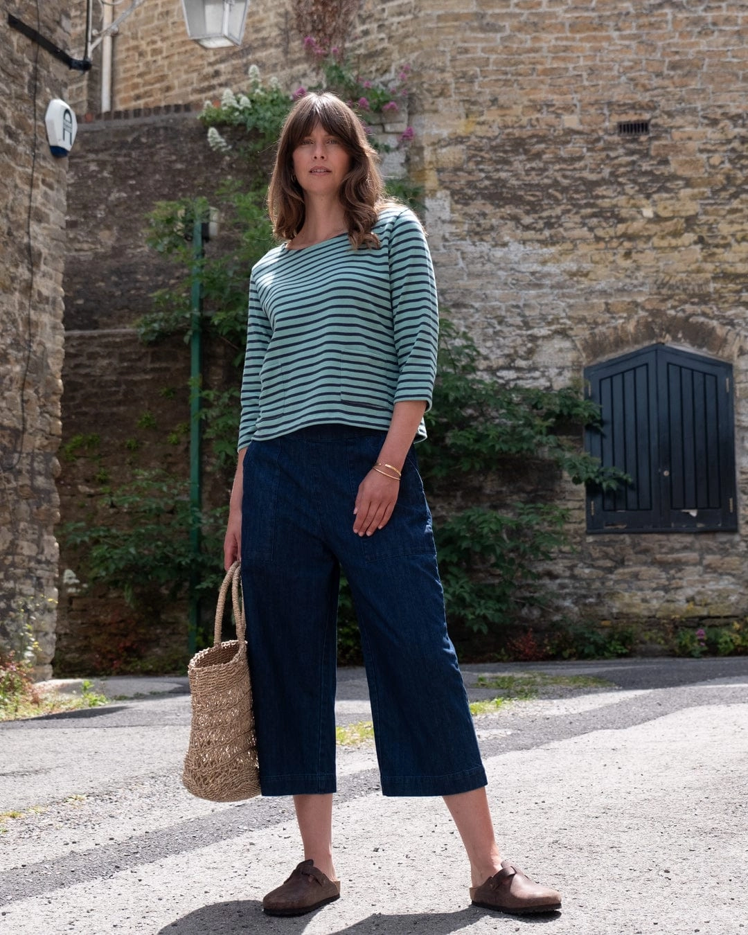 Classic Women's Cotton Sailor Striped T-Shirt | Duck Egg & Indigo