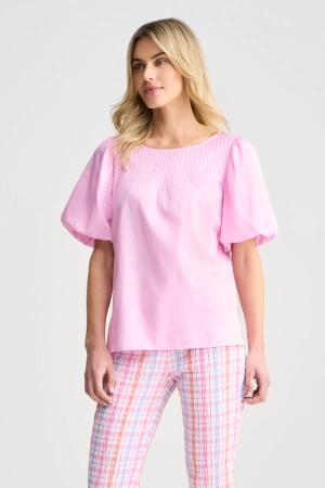 Cotton Puff Sleeve Top - Begonia Pink