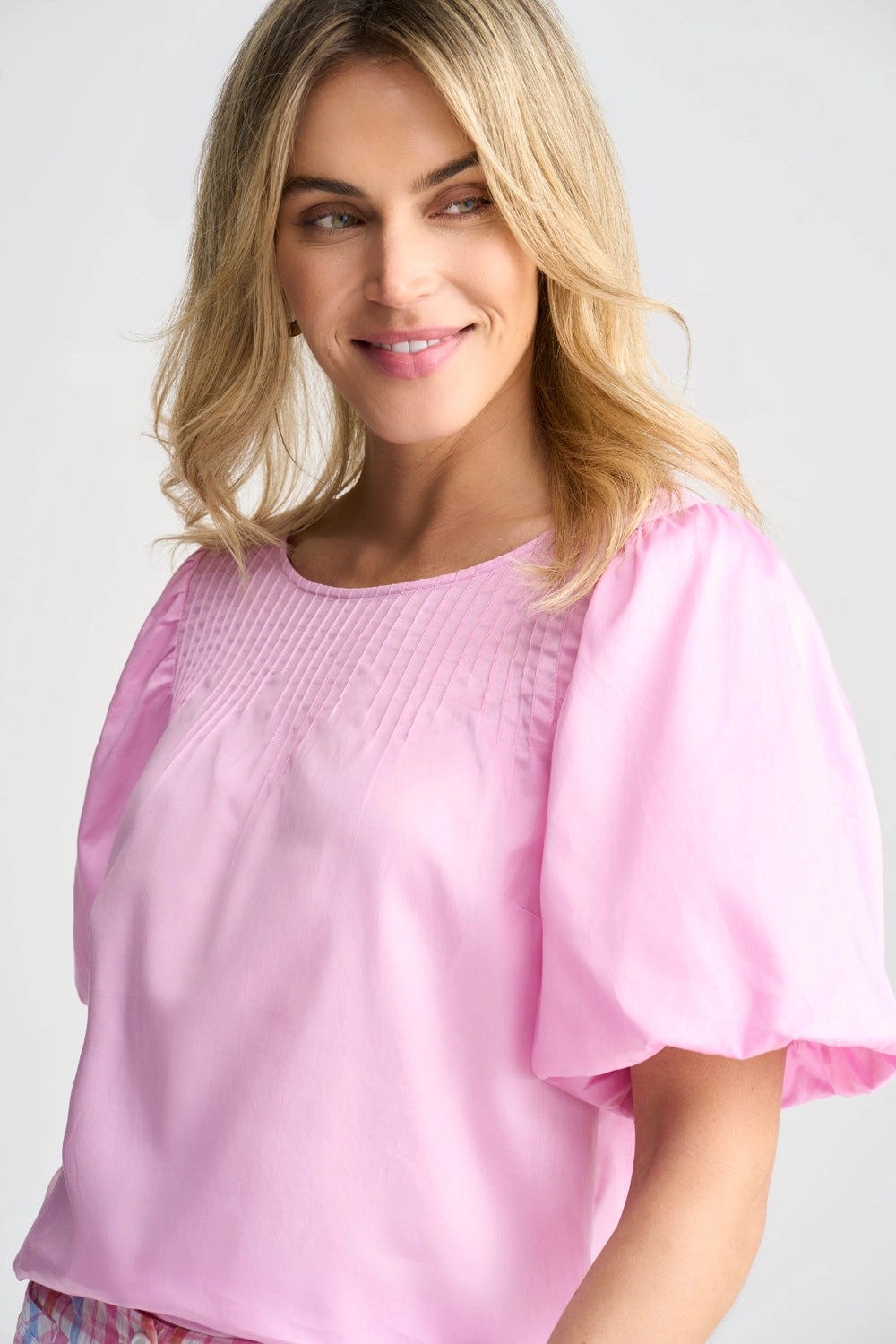 Cotton Puff Sleeve Top - Begonia Pink