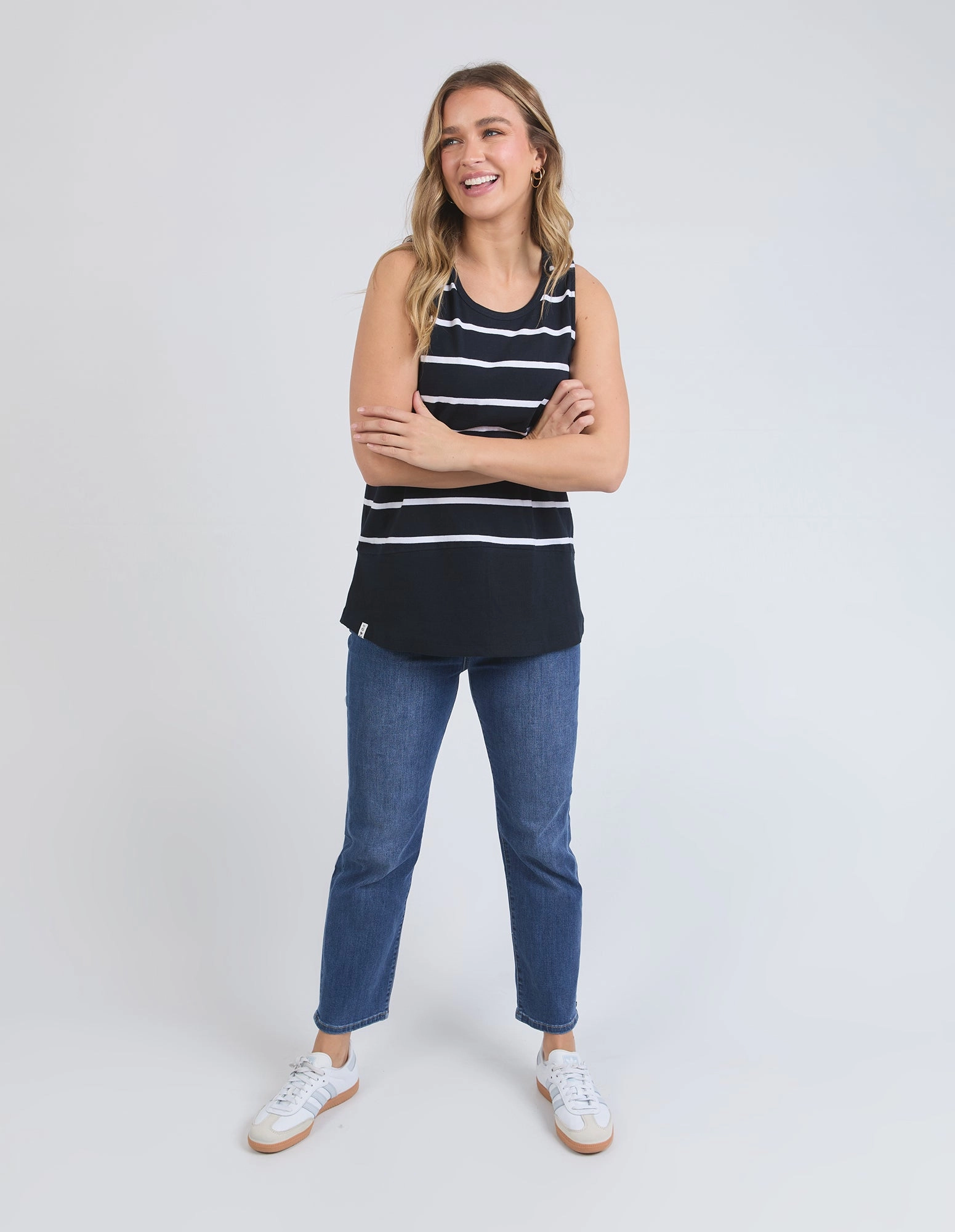 Elm Rib Tank Navy With White Stripe
