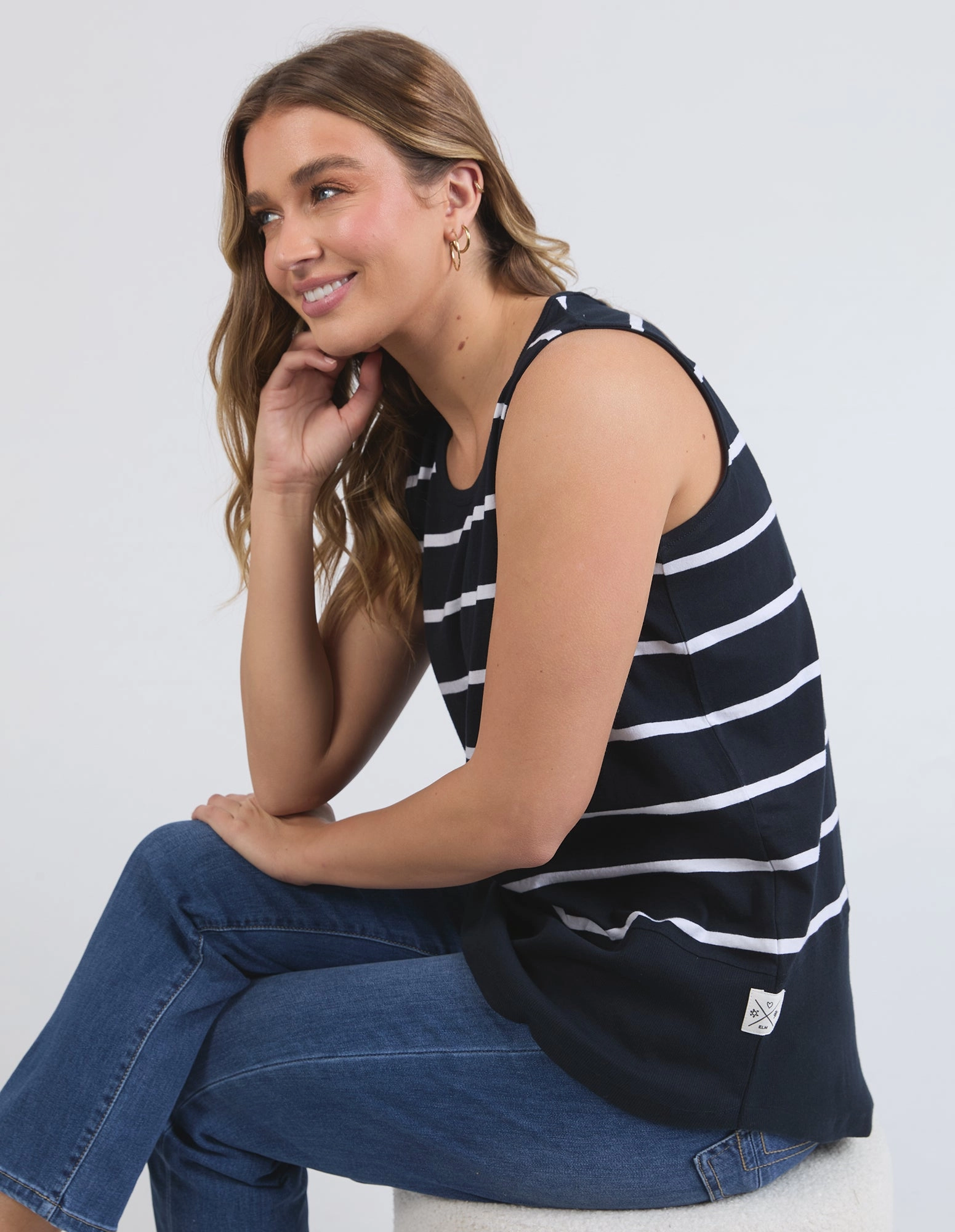 Elm Rib Tank Navy With White Stripe