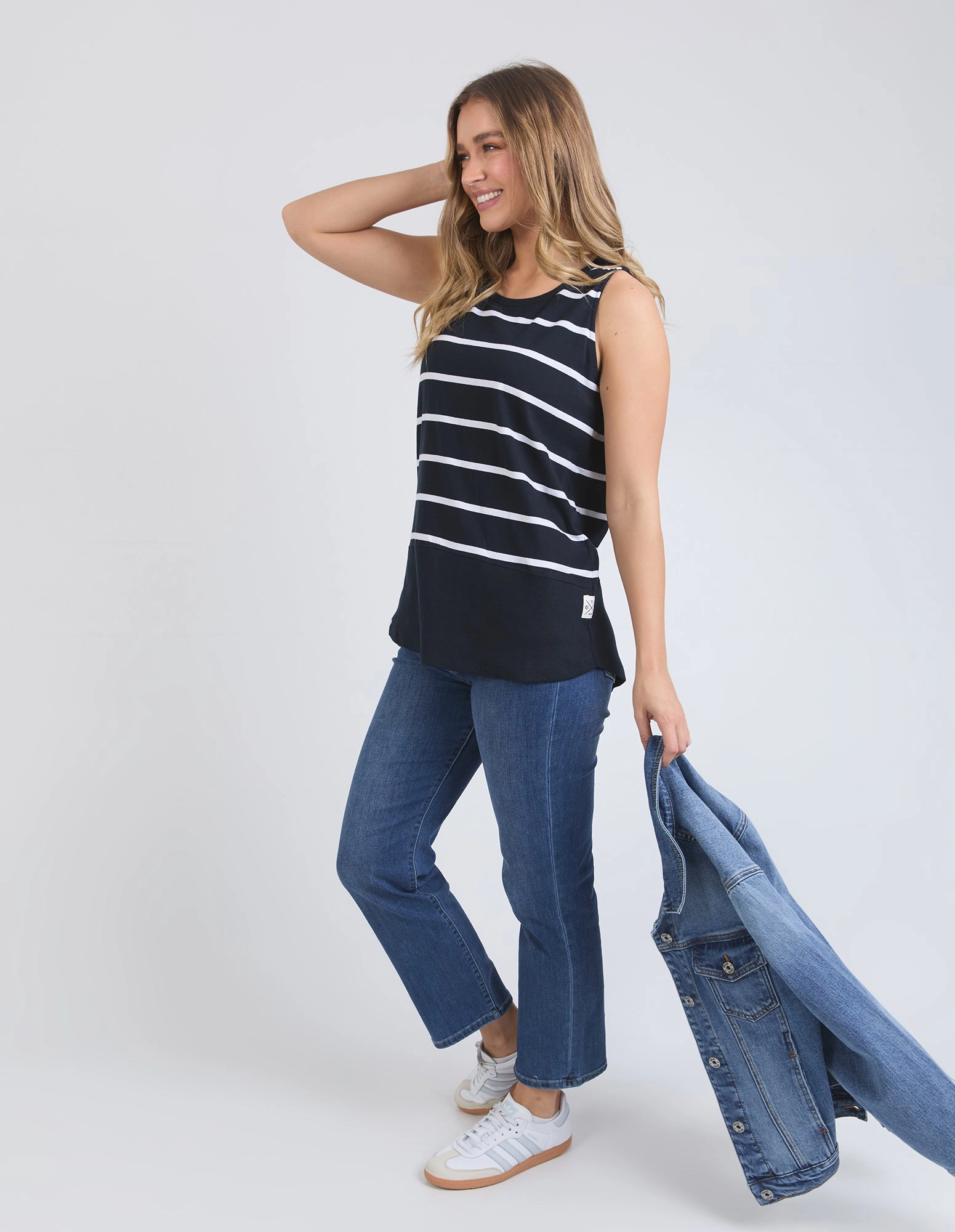 Elm Rib Tank Navy With White Stripe