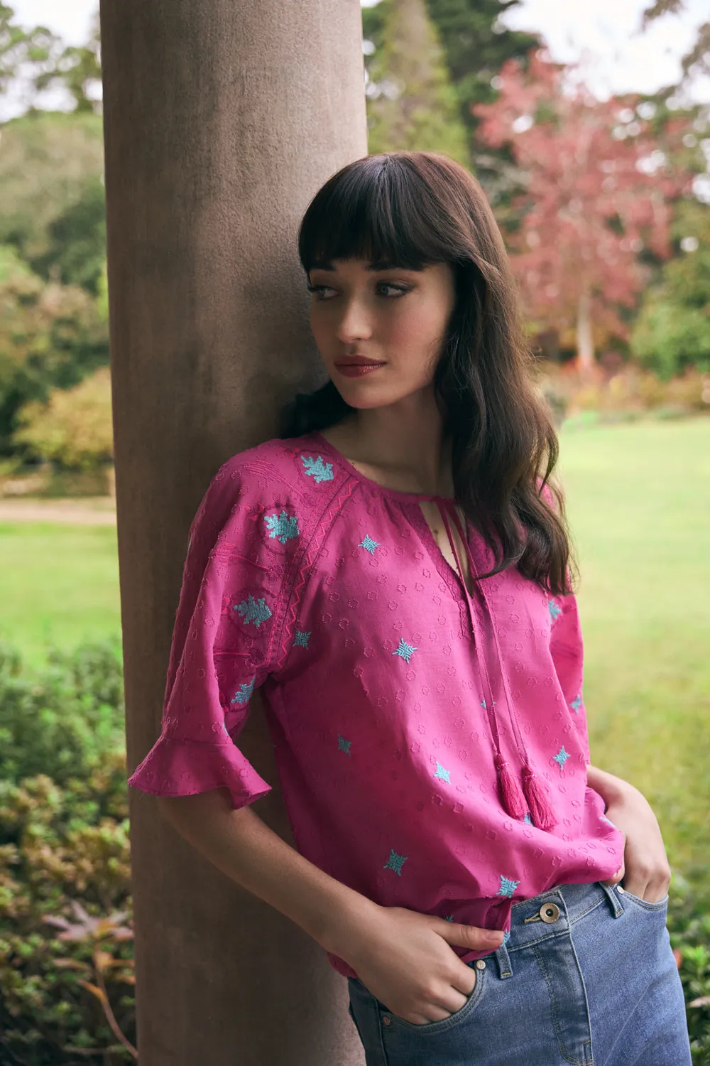 Embroidered Blouse - Rose Fuchsia