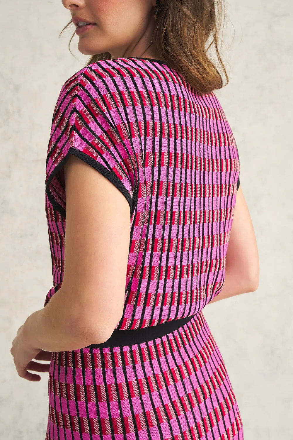 Geo Jacquard Knit Top - Pink & Black Geo