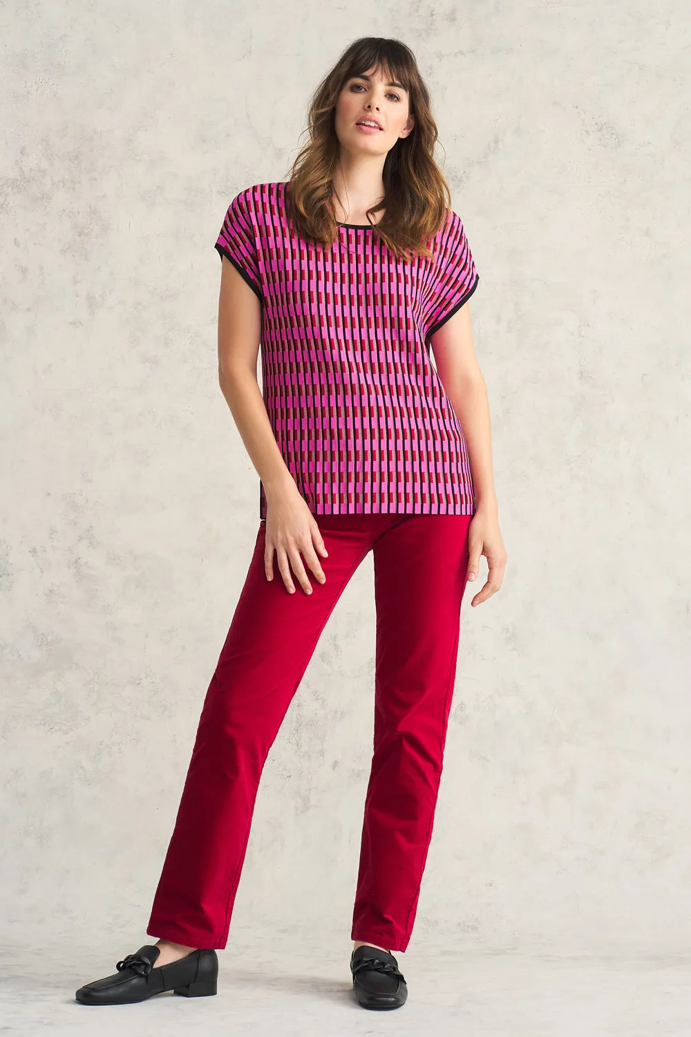 Geo Jacquard Knit Top - Pink & Black Geo