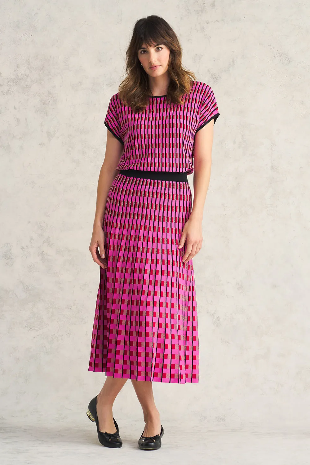 Geo Jacquard Knit Top - Pink & Black Geo