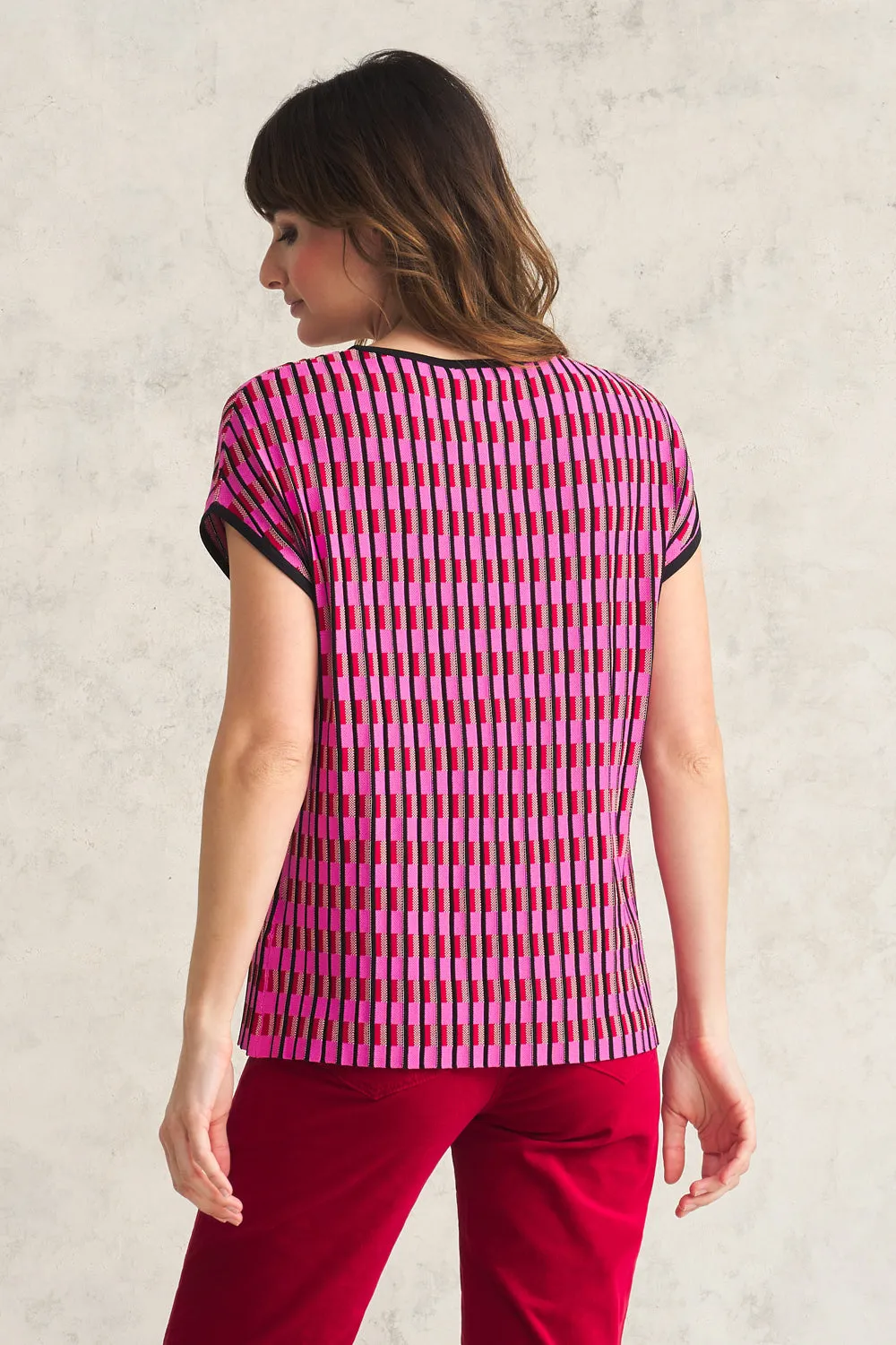 Geo Jacquard Knit Top - Pink & Black Geo
