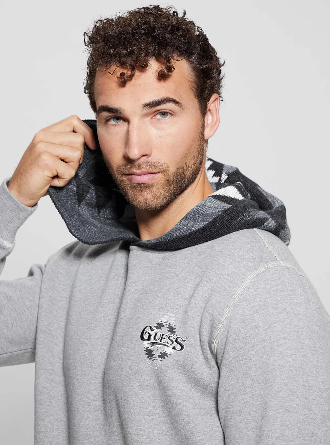 Grey Contrast Hoodie Jumper