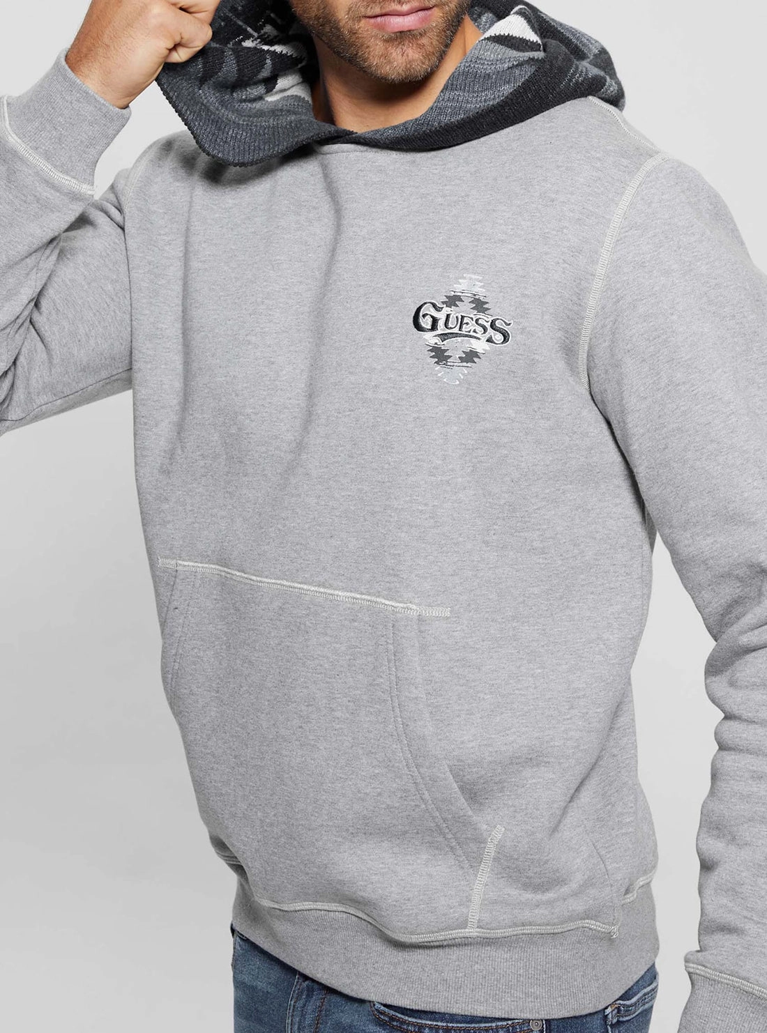 Grey Contrast Hoodie Jumper