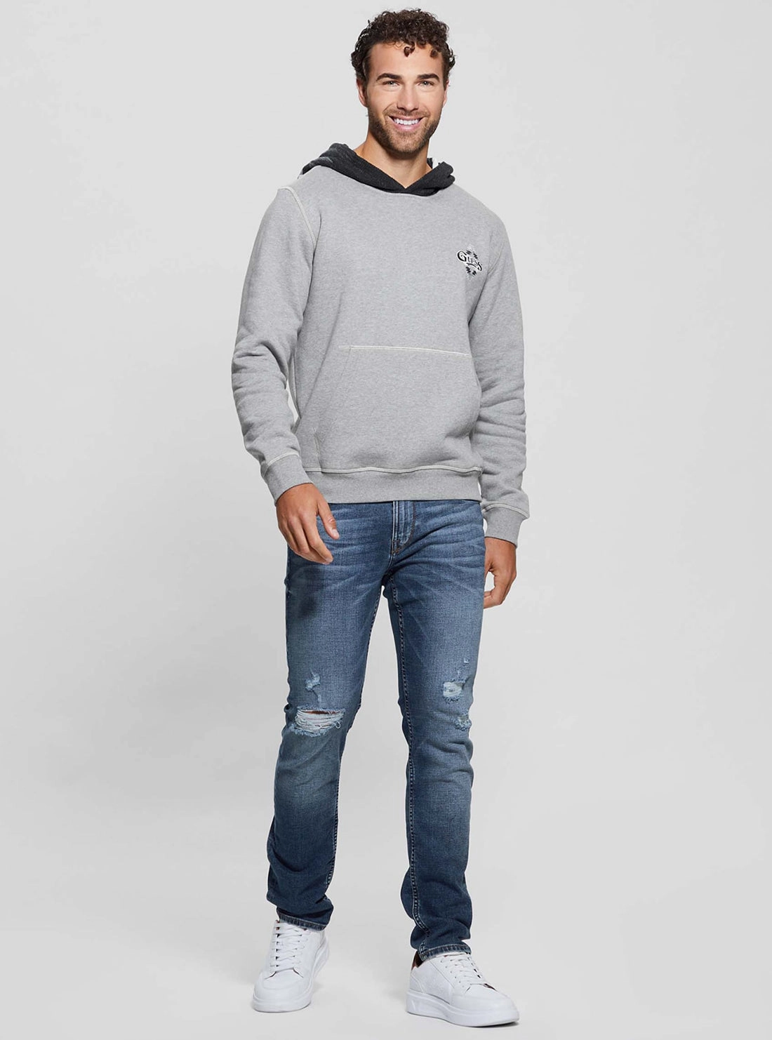 Grey Contrast Hoodie Jumper