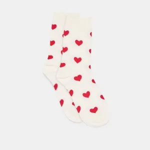 HEARTS CREW SOCKS WHITE RED