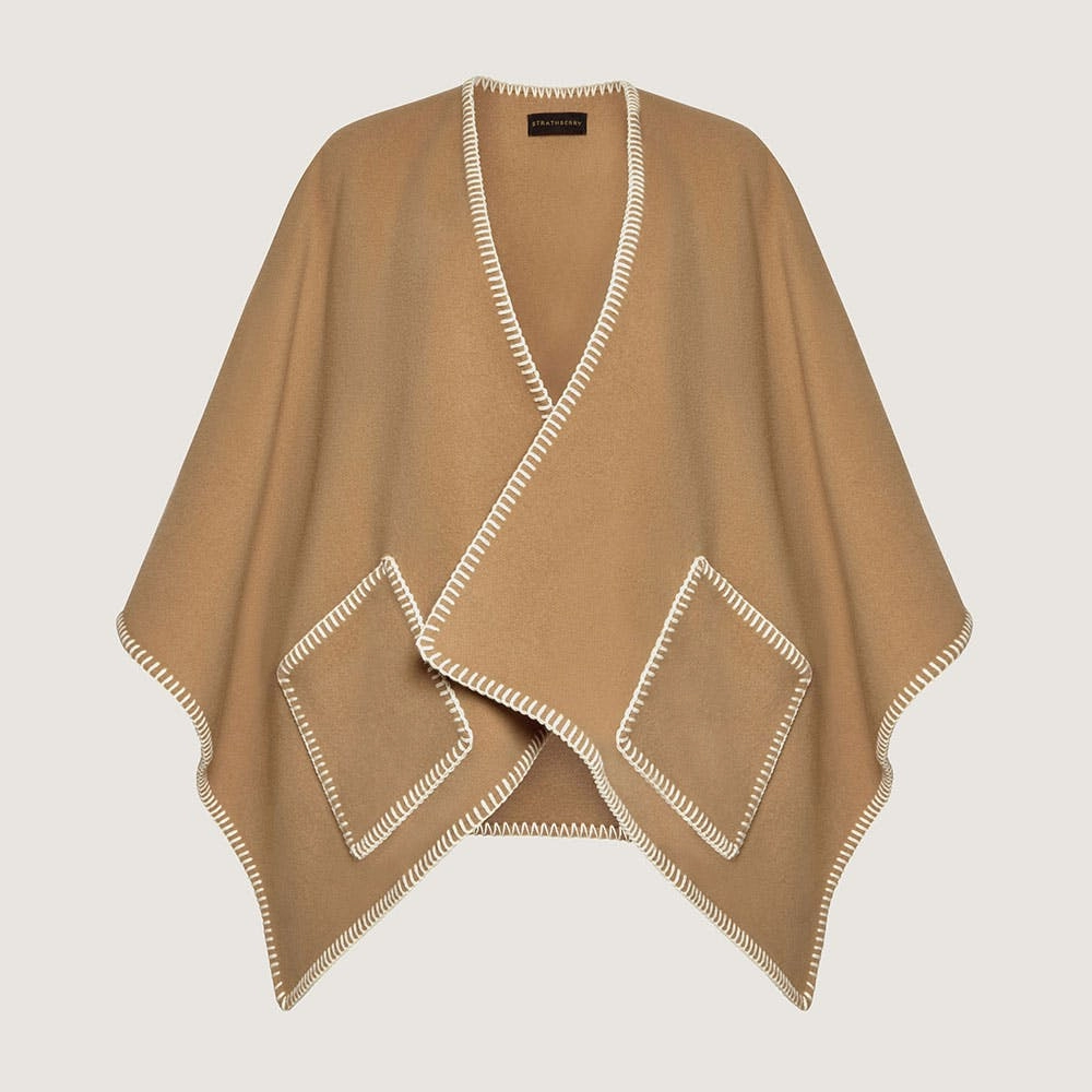 Iona Woven Pure Wool Cape - Camel