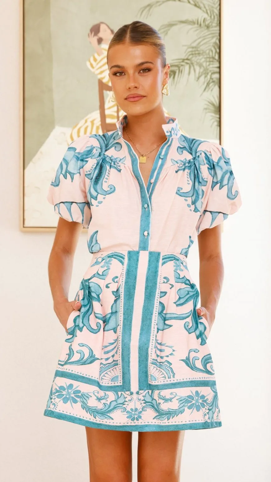 Lanie Shirt - Aqua / Pink Zayna