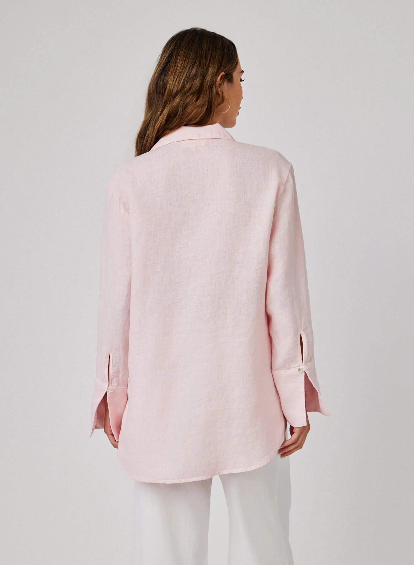 Linen Tie Neck Tunic - Pastel Pink