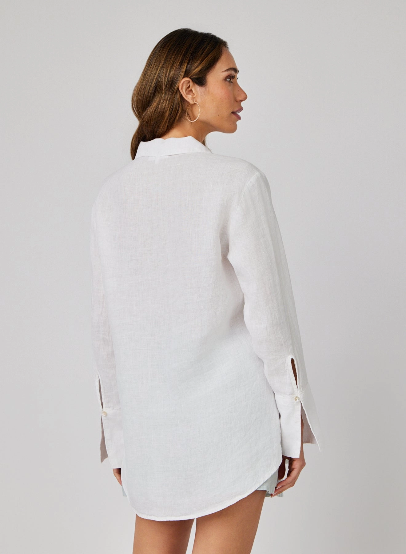 Linen Tie Neck Tunic - White