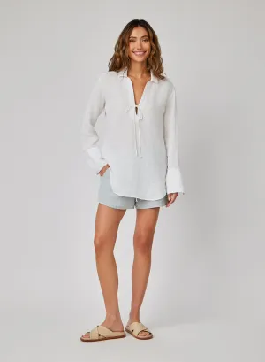 Linen Tie Neck Tunic - White