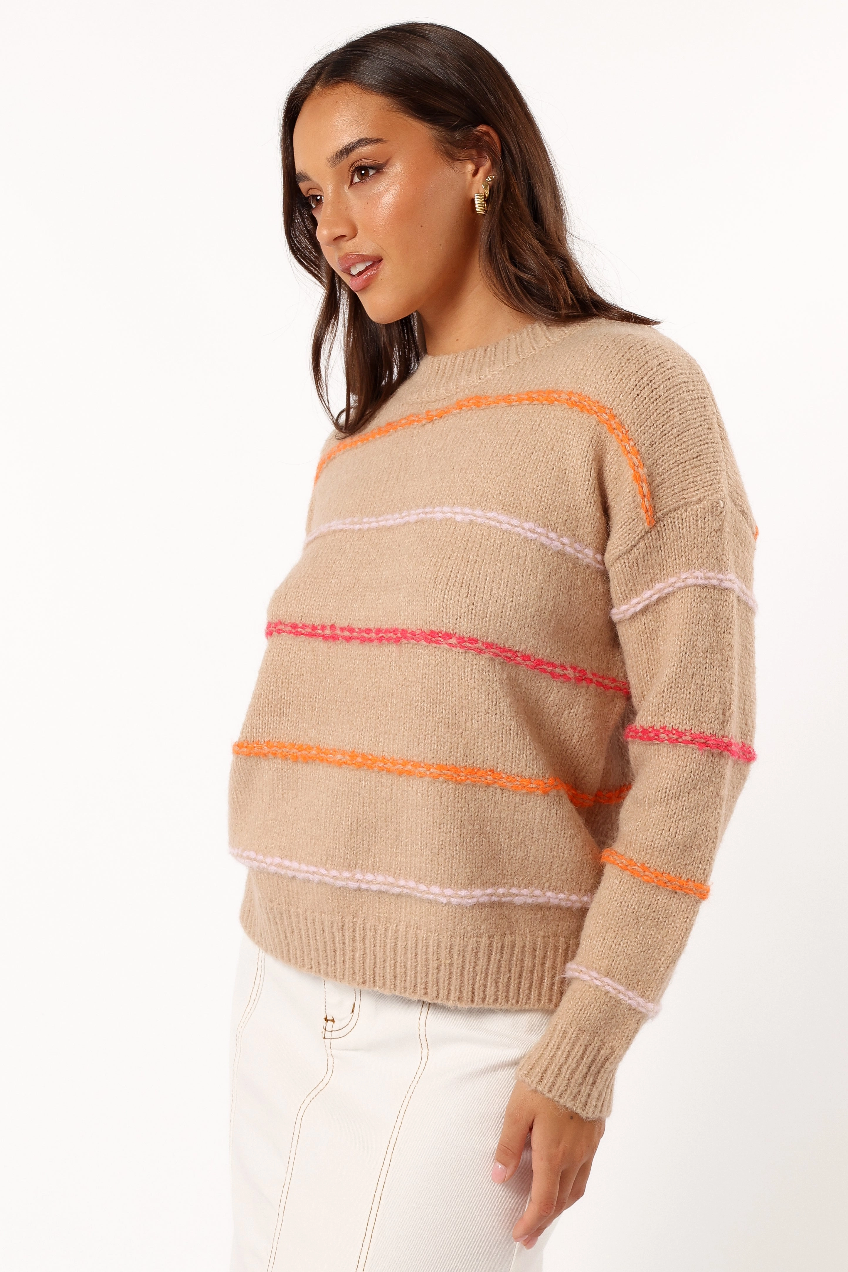 Lyla Multi Color Stripe Knit Sweater - Camel