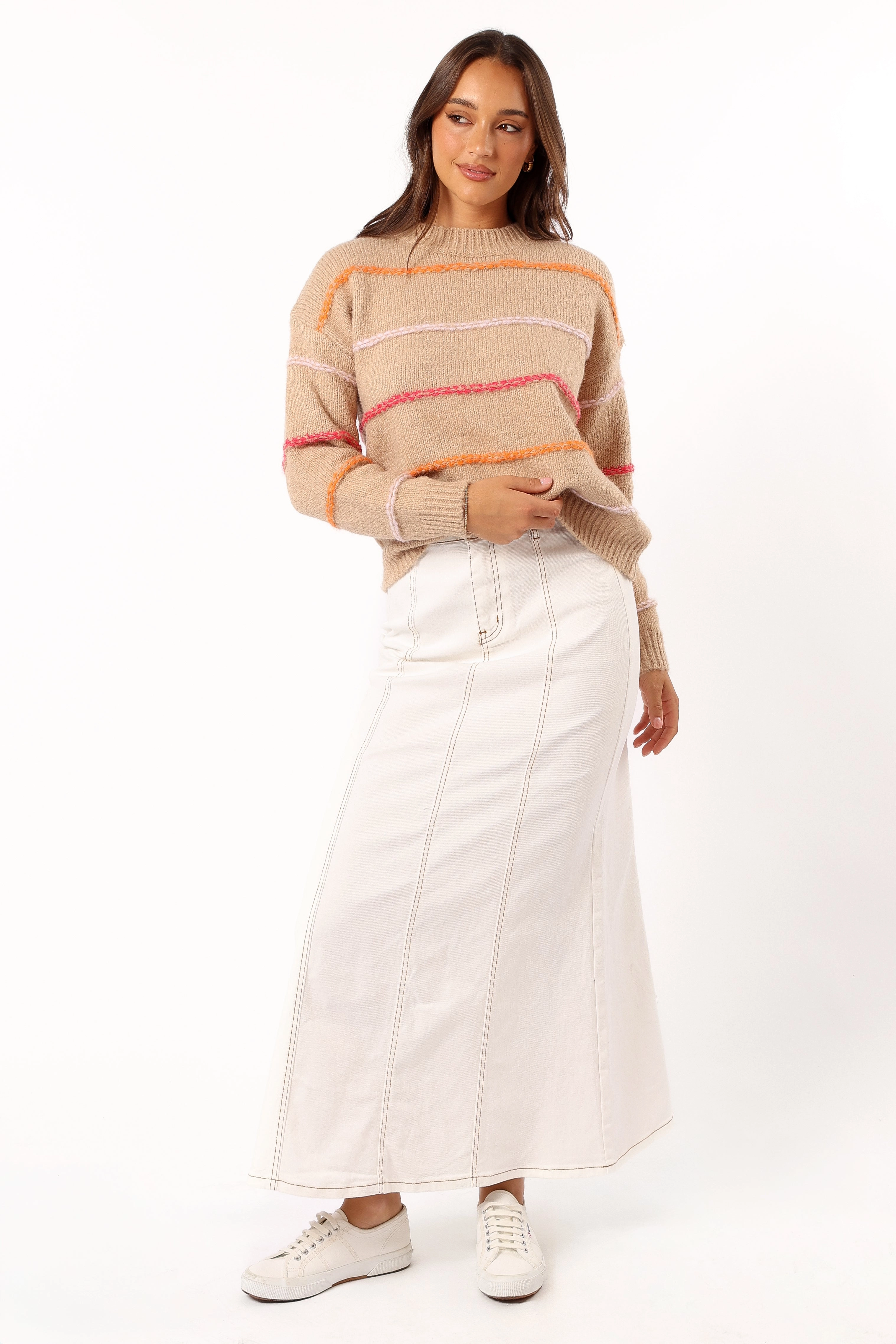 Lyla Multi Color Stripe Knit Sweater - Camel