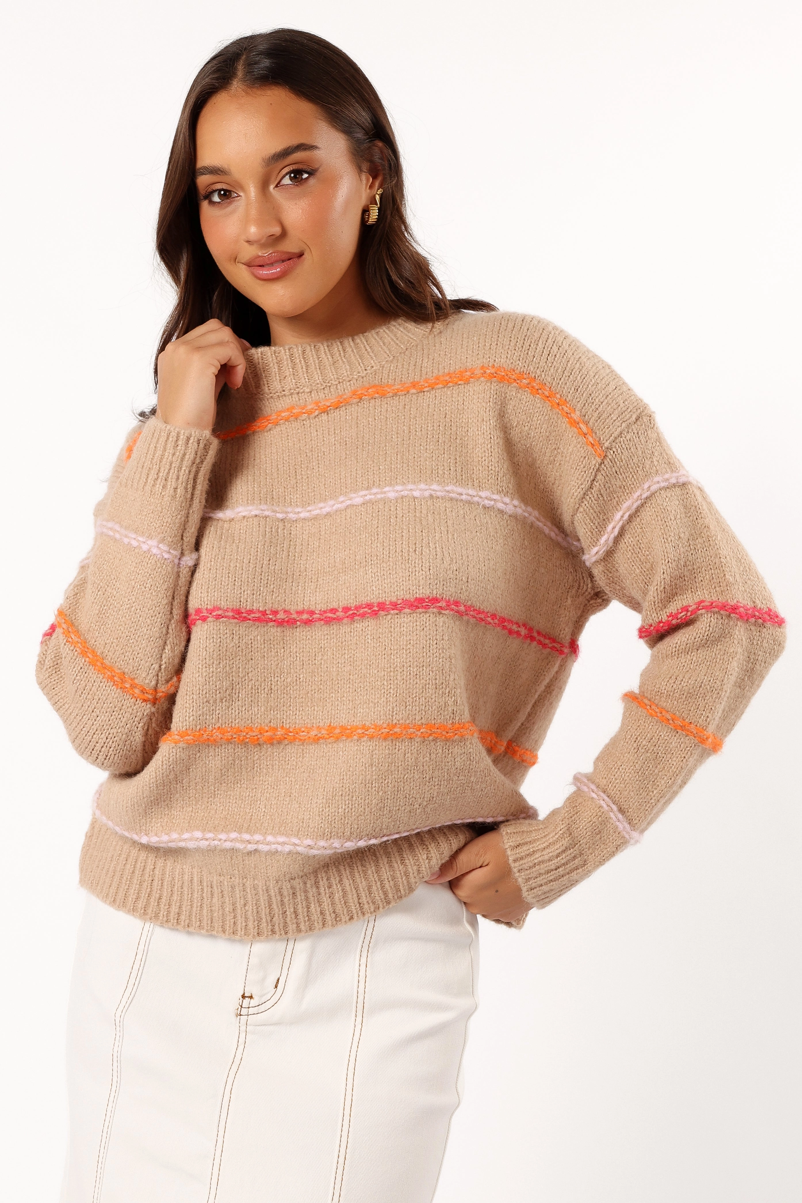 Lyla Multi Color Stripe Knit Sweater - Camel