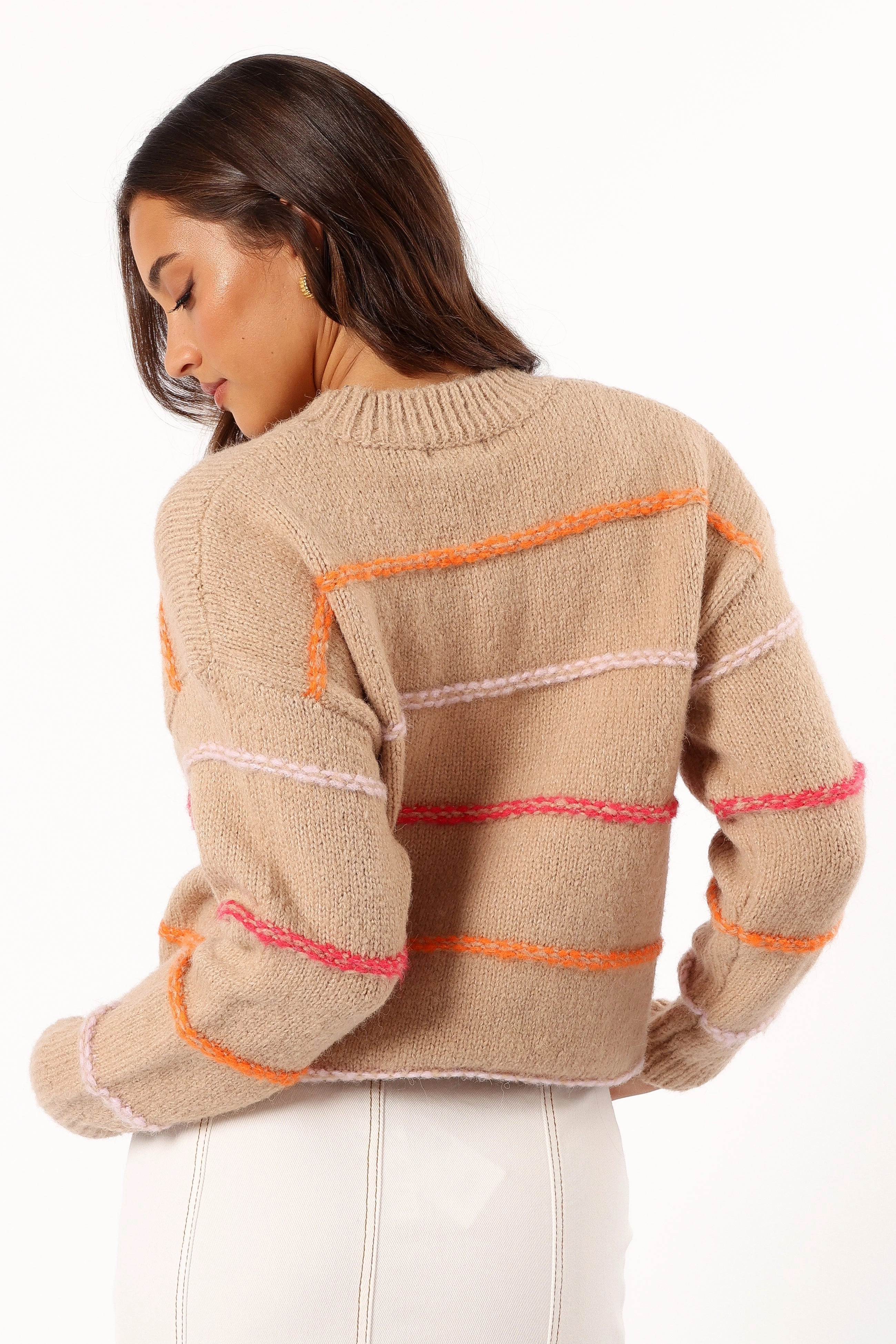 Lyla Multi Color Stripe Knit Sweater - Camel