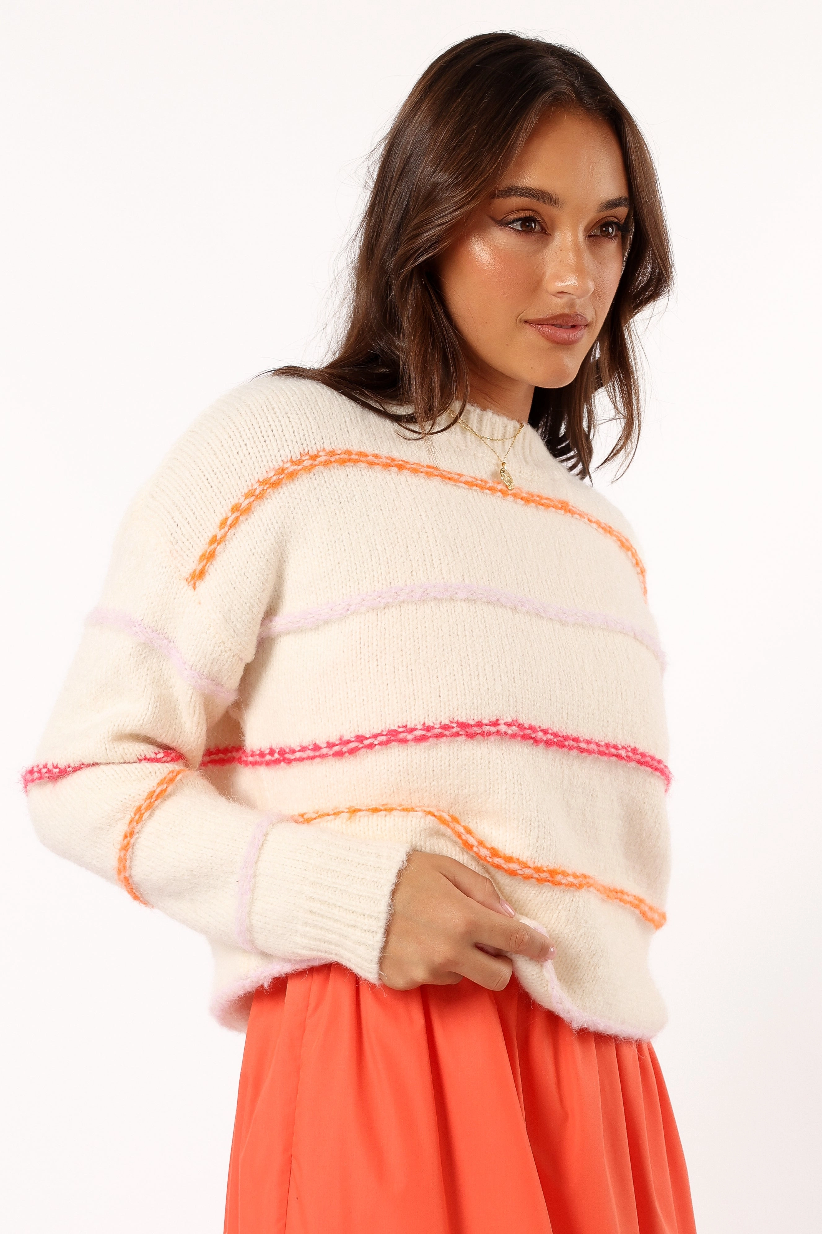 Lyla Multi Color Stripe Knit Sweater - Cream