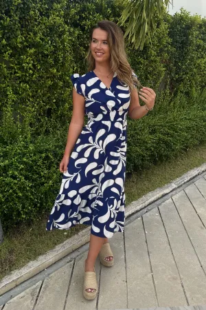 Nicole Navy & Cream Swirl Dress