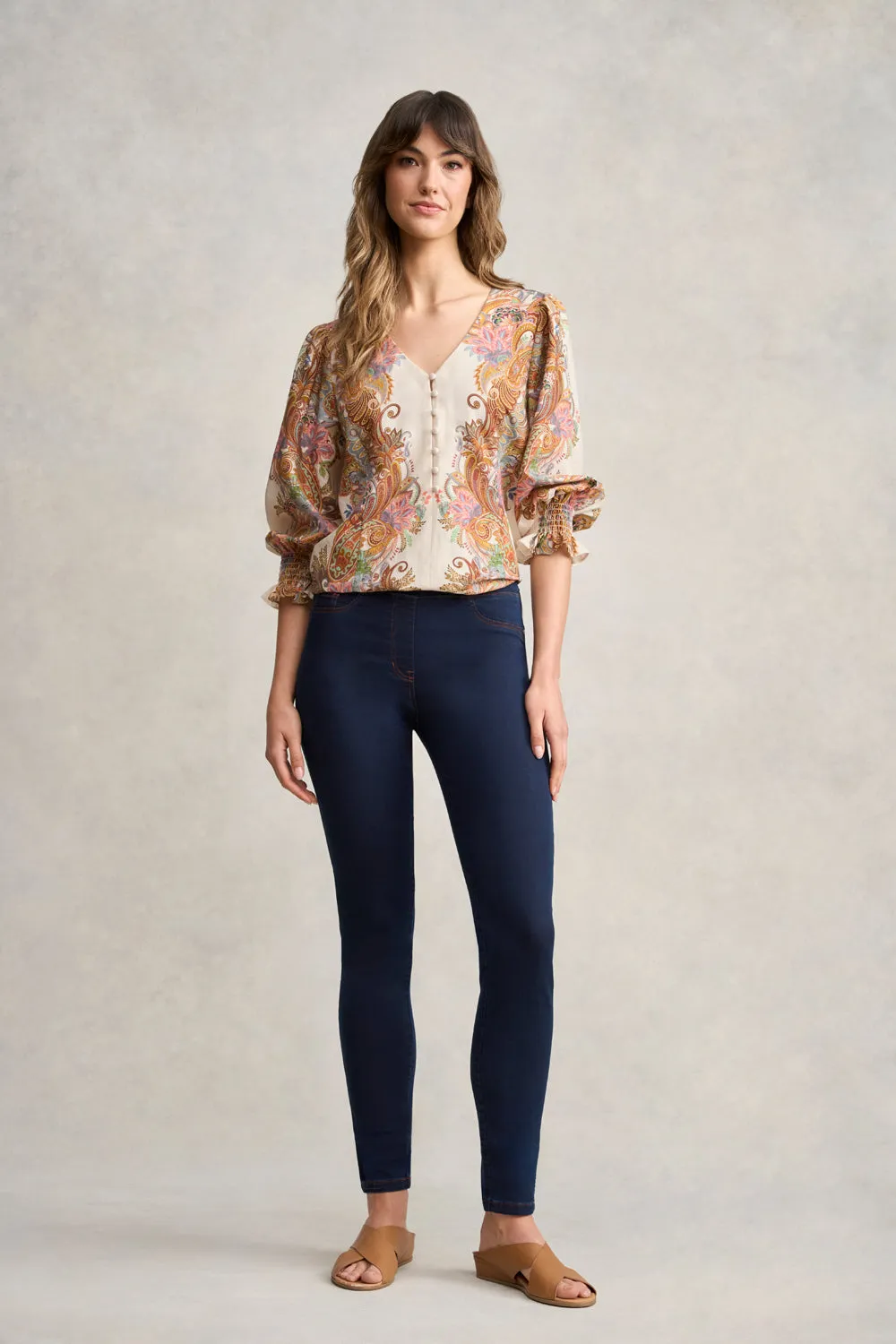 Paisley Border Print Blouse - Cream Paisley Border