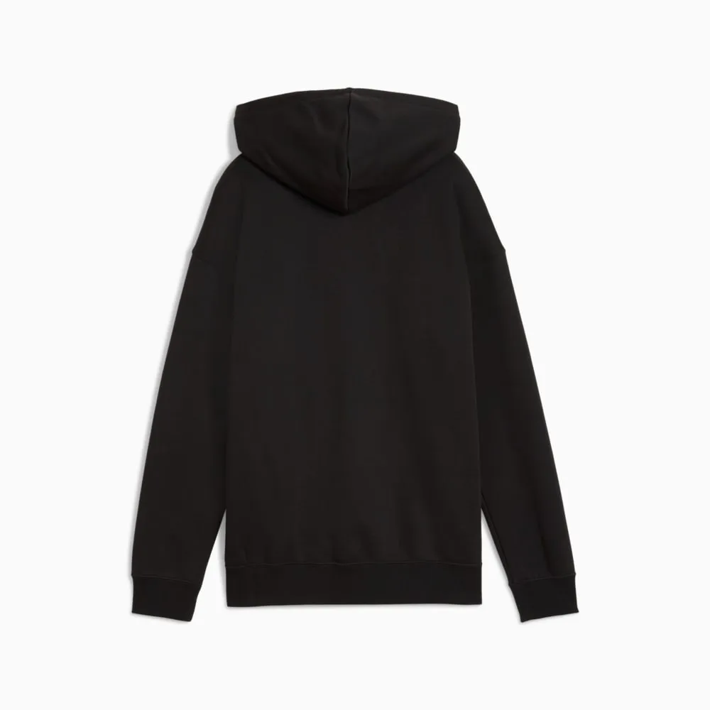 PUMA WOMEN'S ESSENTIALS SMALL LOGO RELAXED FLEECE BLACK HOODIE
