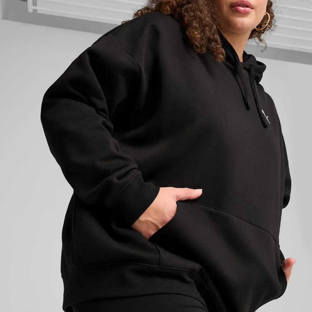 PUMA WOMEN'S ESSENTIALS SMALL LOGO RELAXED FLEECE BLACK HOODIE